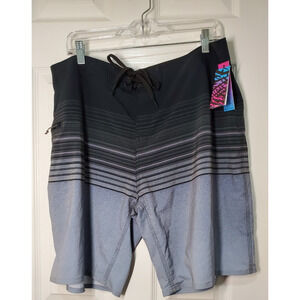 Burnside Men’s Board Shorts Gray Black Stripe Quick Dry Stretch Size 36 NWT